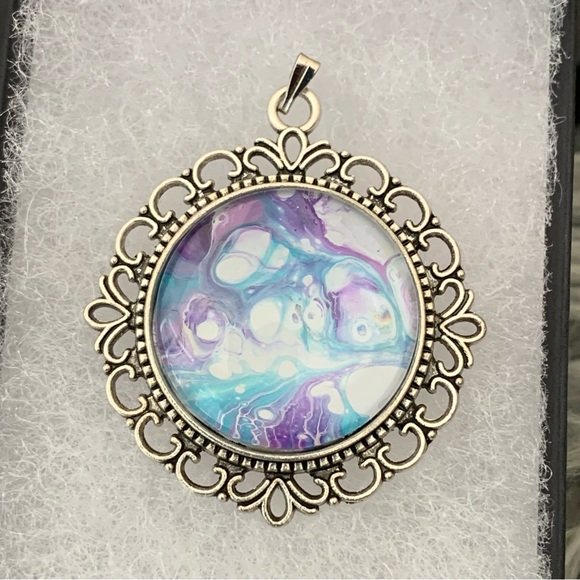Handmade Fluid Art Necklace- Mermaid Pour - Picture 2 of 8